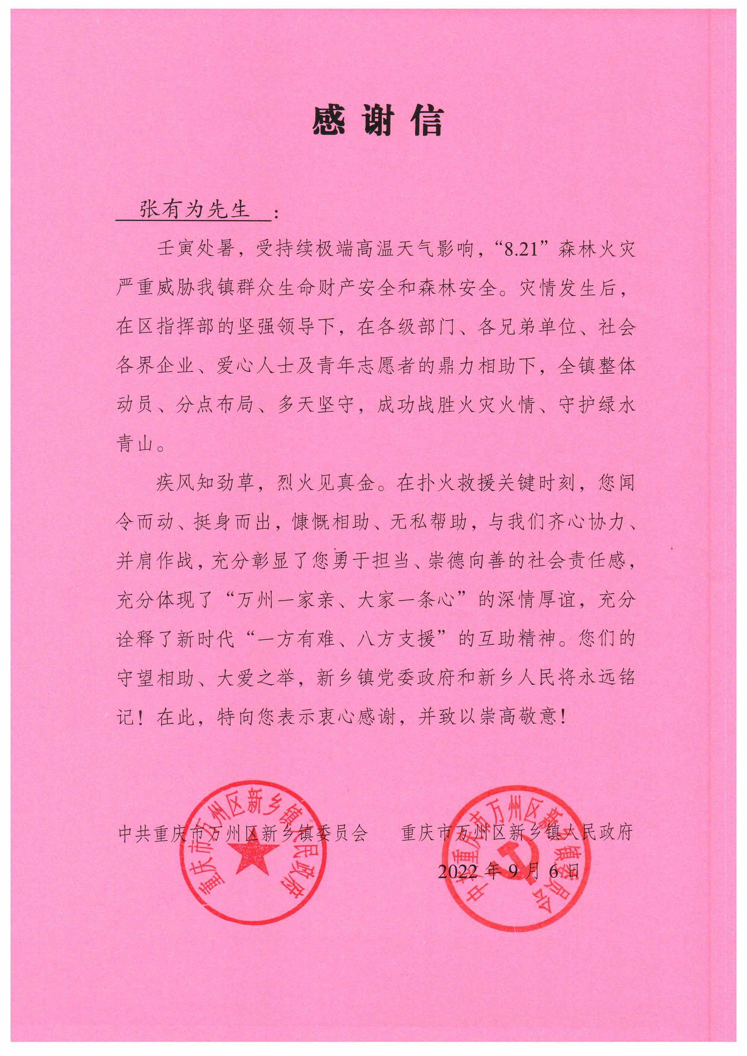 奥维互动公路勘测设计有限公司总经理张有为在新乡镇进行扑灭山火工作